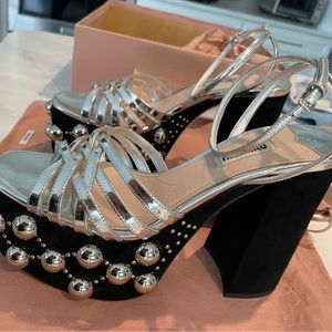 Miu Miu silver and black platform sandals